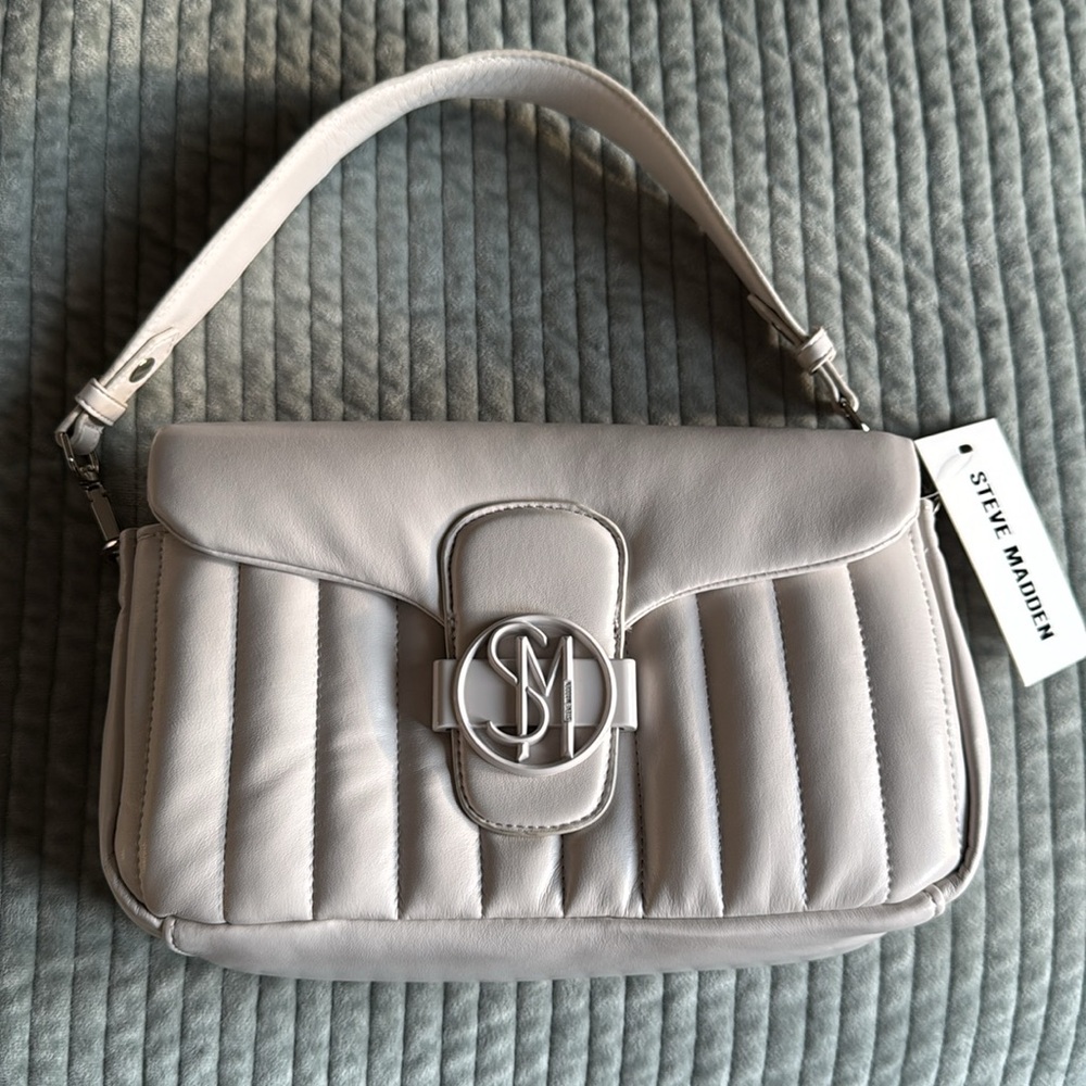 NWT Steve Madden Quilted Cream Shoulder Bag - Picture 9 of 9